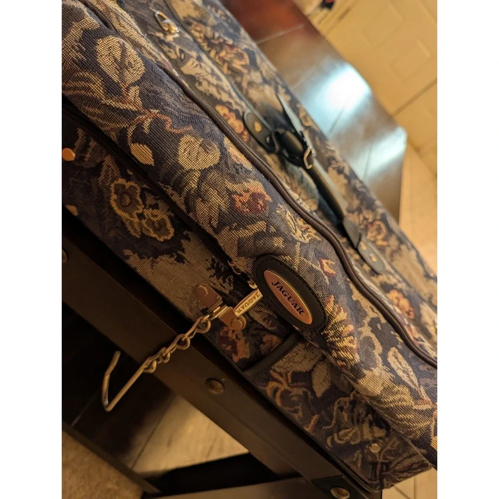 Vintage Jaguar Luggage Floral Tapestry Garment Bag with Hanging Hook Shoe Sleeve